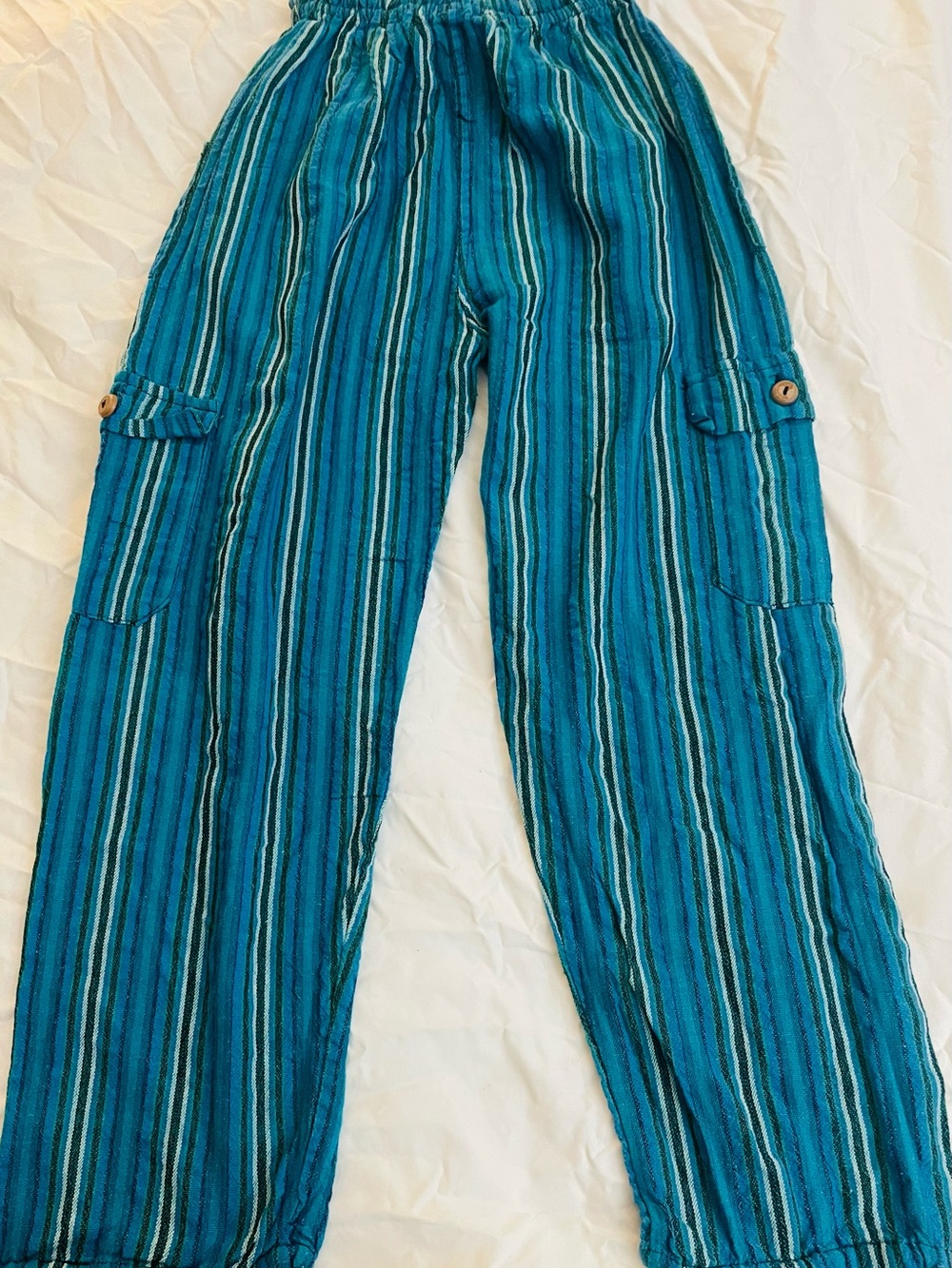 Striped Teal Traditional Ecuador Otavalo pants